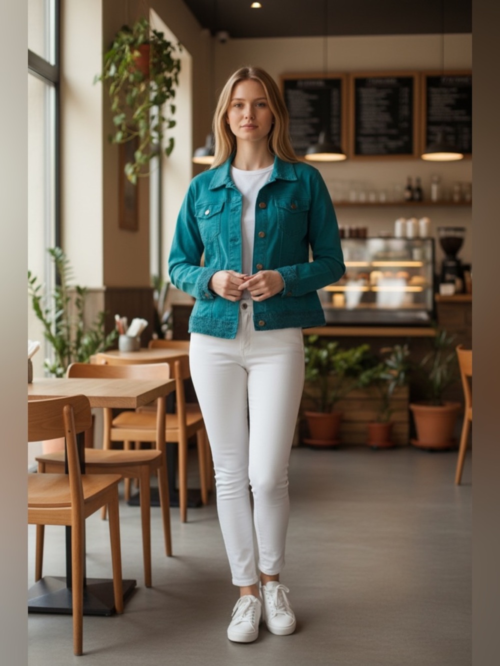 TWIGGY LONDON Teal / Turquoise Vintage Women's Cotton Denim Jacket, L